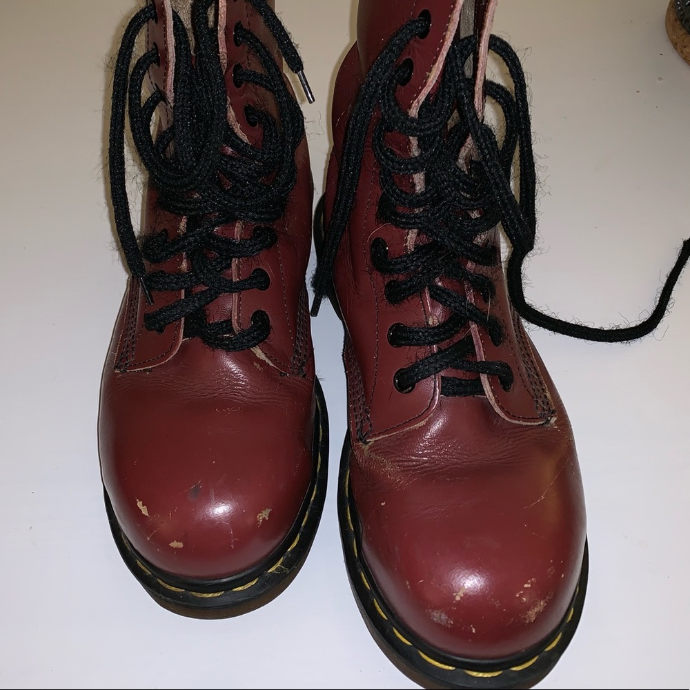 Doc Martens red 10-eye books made in england